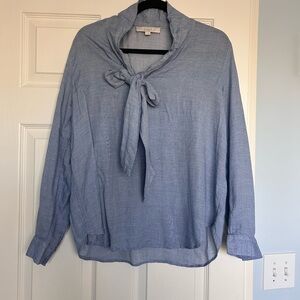 LOFT Pale Blue Tie-Neck Long Sleeve Blouse